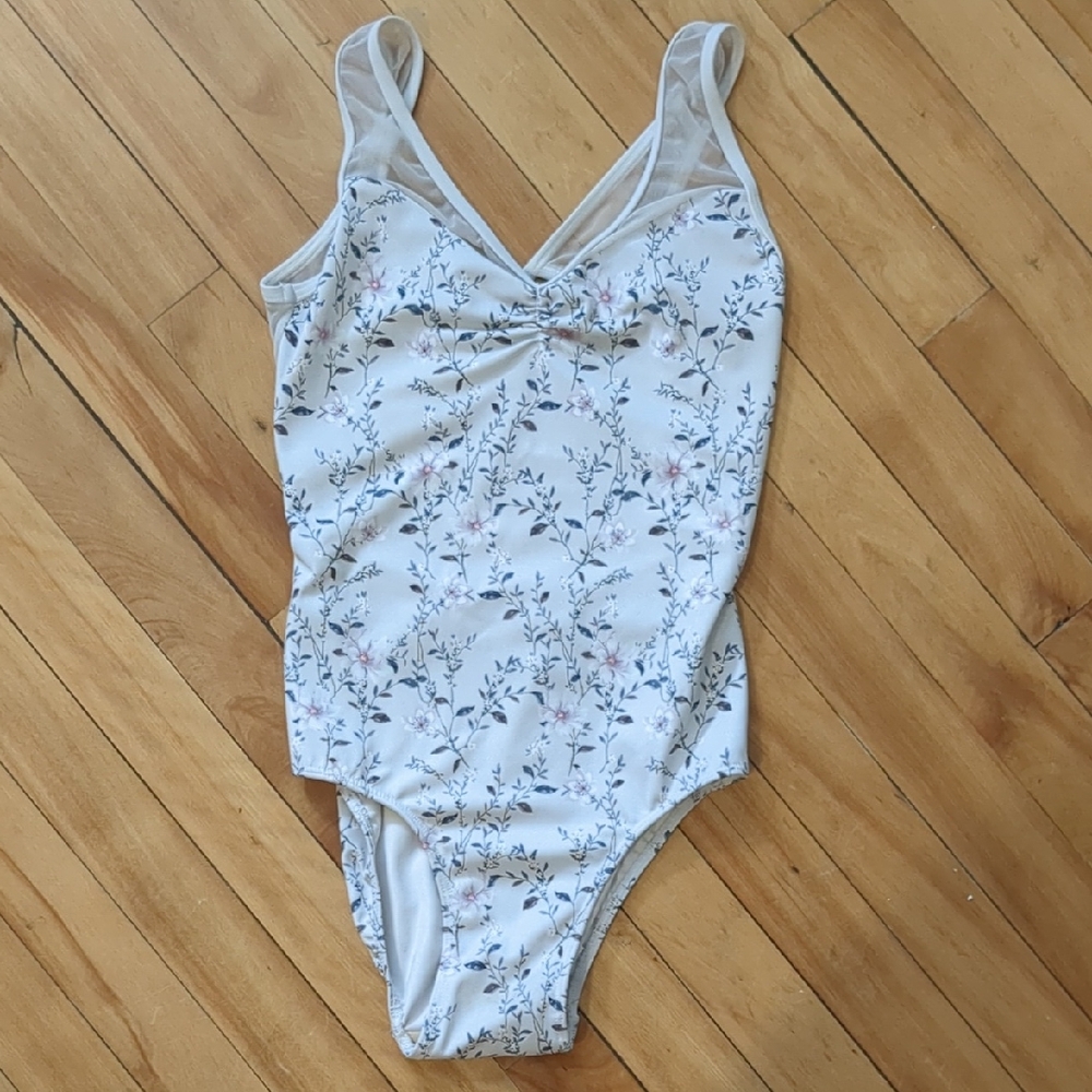 Eleve Dancewear Floral One Piece in Cream and Blue